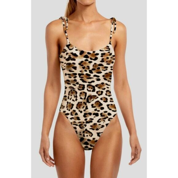 Vitamin A Valentina Leopard Print One Piece Swimsuit Bodysuit Tie Shoulder - Picture 1 of 8
